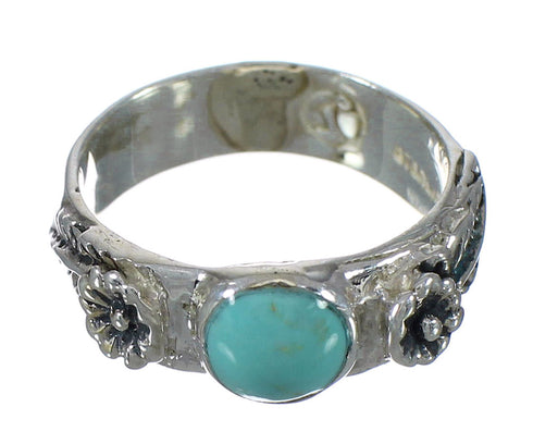 Flower Genuine Sterling Silver Turquoise Southwestern Ring Size 7-3/4 YX90509